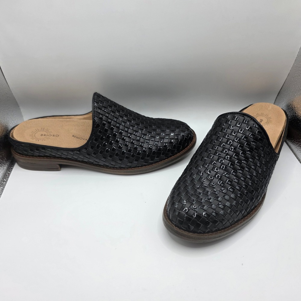 Brioso Fern Black Woven Leather Mules Slip On Loafers Womens‎ 6.5M Brazil NWOT